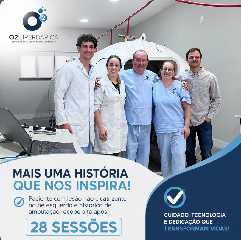 Registro de alta de paciente junto à equipe da O2PA após 28 sessões, conforme relato da clínica